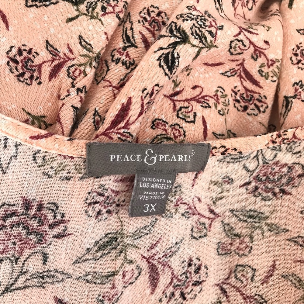 🔴 4/$15 Peace & Pearls Women’s 3X Peach Floral Front Tie Sleeveless Tank Top EUC - Picture 12 of 14